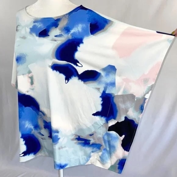 New Alfani Printed Dolman Sleeve Top Paint Profusion Blue Multicolor Size Small - Picture 9 of 16